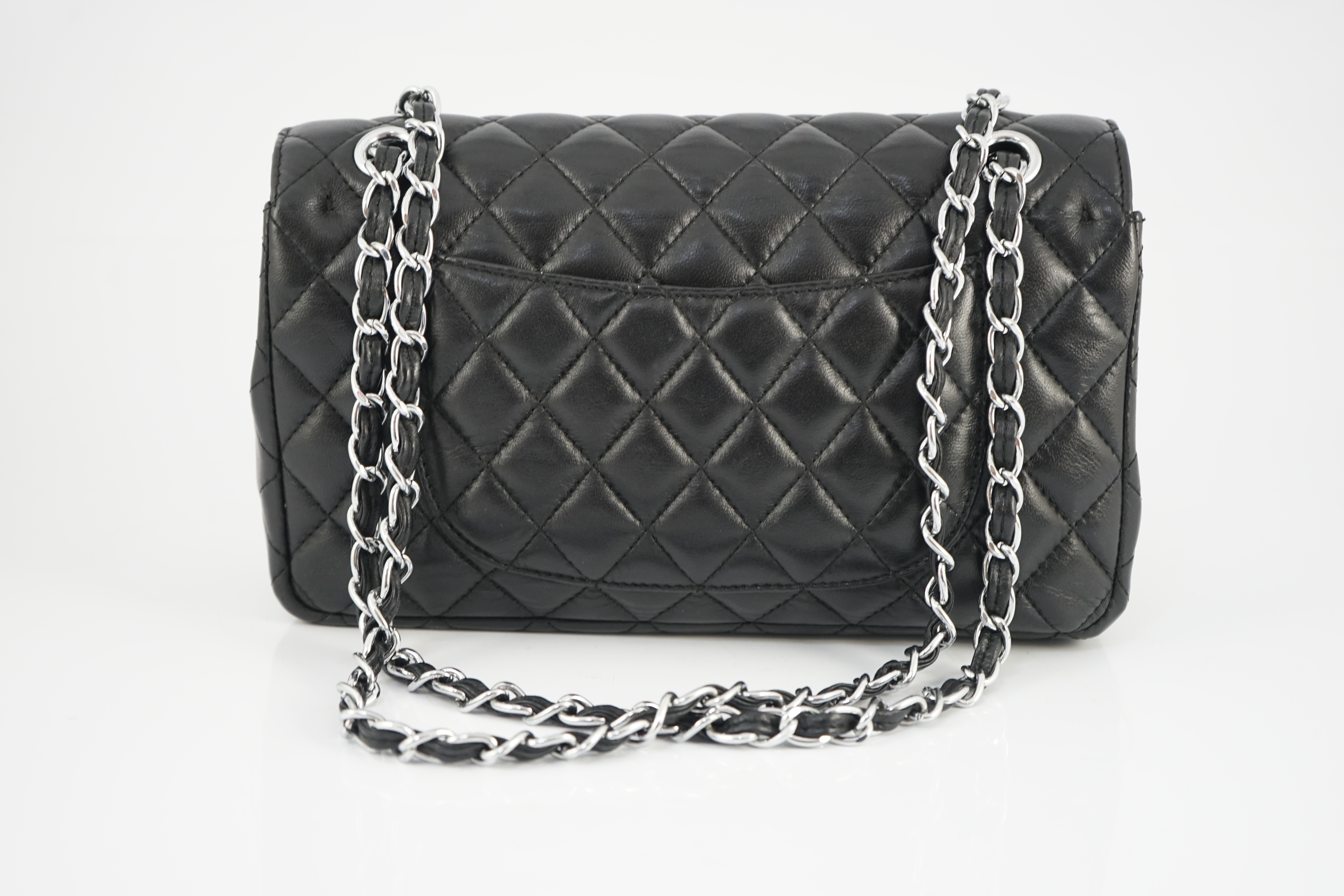 A Chanel classic black quilted leather shoulder bag width 25.5cm, depth 7cm, height 16cm